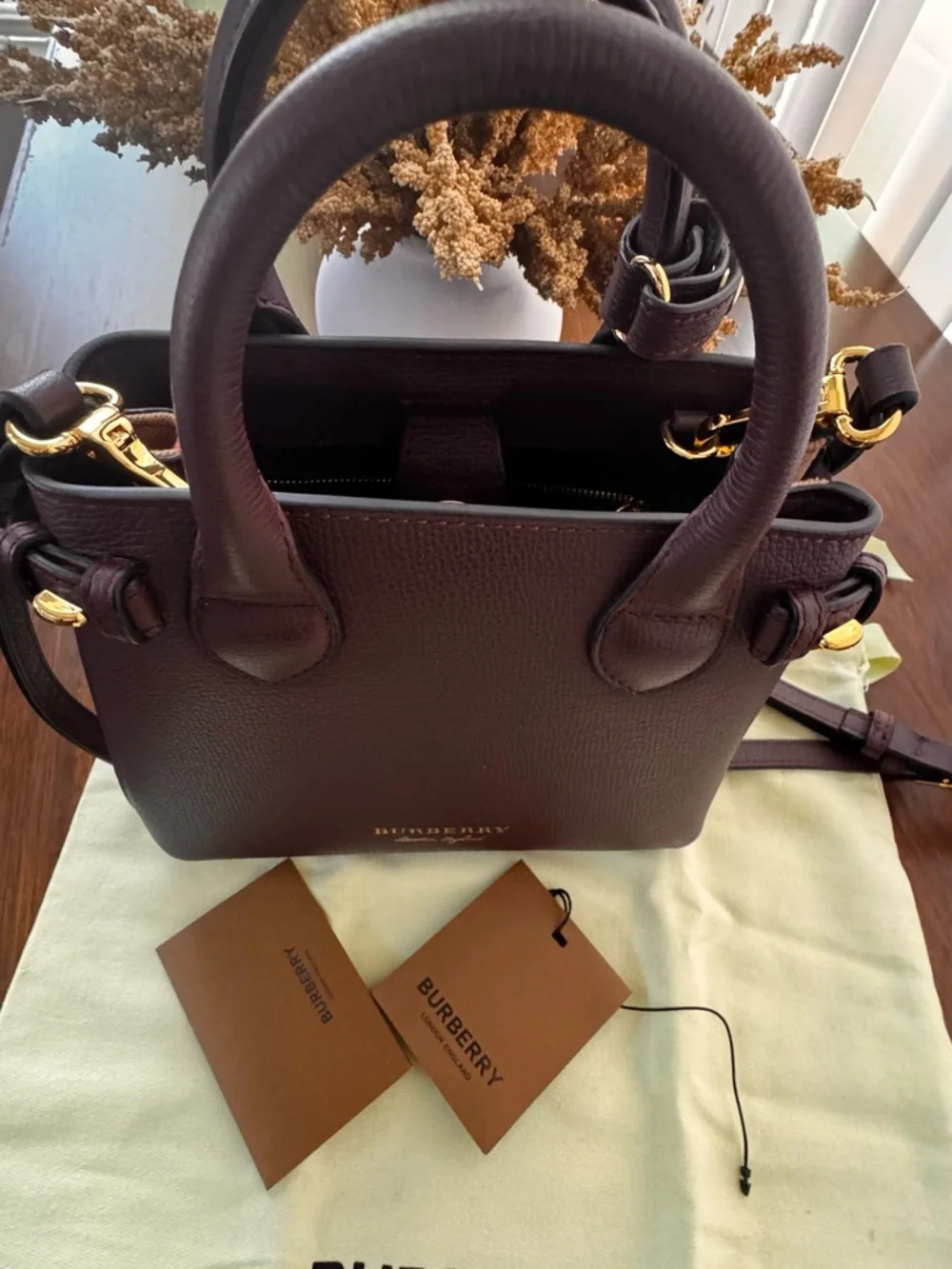 Burberry Burgundy Leather Mini Satchel with Gold Hardware - Picture 2 of 4